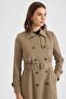 Long Trench Coat with Cape Detail and Bird's Eye Accessories, Water Repellent Feature Vi̇zon 6885 - 4