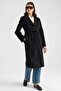 Stitched Detailed Medium Length Mono Closure Coat Black 3186 - 5