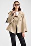 High Collar Wide Sleeve Water Repellent Short Trench Coat Beige 6894 - 4