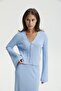 Blue Corded Viscose Blended Skirted Knitwear Set - 4