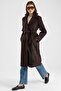 Stitched Detailed Medium Length Mono Closure Coat Brown 3186 - 6