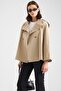 High Collar Wide Sleeve Water Repellent Short Trench Coat Beige 6894 - 6