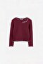 Bordo-Açık Mavi Slogan Örme T-Shirt TKDAW26TS00011 - 4