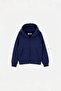 Navy Blue Girls' Hooded Plain Knitted Sweatshirt Tkdaw27Sw00003