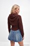 Kahverengi Fitted/Vücuda Oturan Kapüşonlu Dikişli ve Fermuarlı Örme Hırka/Sweatshirt TWOAW27SW00092 - 6