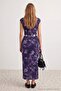 Mor Çiçekli Bodycon/Vücuda Oturan Anahtar Deliği Yaka Maxi Tül Astarlı Örme Elbise TWOAW27EL00088 - 4