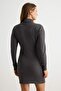 Antrasit Selanik Bodycon/Vücuda Oturan Yarasa Kol Kısa / Mini Dik Yaka Örme Elbise TWOAW27EL00162 - 4