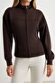 Koyu Kahverengi Vücuda Oturan Kapüşonlu Balon Kol İnterlok Örme Hırka/Sweatshirt TWOAW27SW00044 - 4