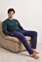 Green-Navy Blue Regular Slogan Printed Knitted Pajama Set Tmnaw27Pt00019 - 2