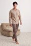 Vizon Regular Çizgili Waffle Dokulu Örme Kışlık Pijama Takımı TMNAW27PT00026 - 2