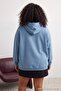 Big Size Dirty Blue Oversize Fleece Inside/Warm Embroidered Sweatshirt Tmnaw25Ao00057 - 9