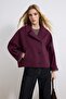 Plum Patterned Lined Soft Buttoned Oversize Short Coat Twoss26Mo00013