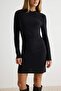 Siyah Bodycon/Vücuda Oturan Büzgü Detaylı Kısa / Mini Esnek Örme Elbise TWOAW27EL00166 - 3