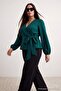 Emerald Green Double Breasted Tie Detail Plus Size Blouse Tbbaw27Af00007 - 4