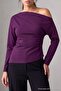 Mor Düz Fitted/Vücuda Oturan Asimetrik Yaka Düşük Kol Scuba Krep Örme Bluz TWOAW27BZ00166