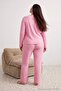 Pink Heart Embroidered Corded Soft Tuşe Winter Knitted Large Size Pajama Set Tbbaw27Ai00028 - 2