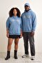 Big Size Dirty Blue Oversize Fleece Inside/Warm Embroidered Sweatshirt Tmnaw25Ao00057 - 6