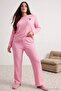 Pink Heart Embroidered Corded Soft Tuşe Winter Knitted Large Size Pajama Set Tbbaw27Ai00028