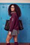 Bordo Kontrast Detaylı Kolej Baskılı V Yaka Oversize/Geniş Kesim Örme T-Shirt TWOAW27TS00058 - 4