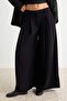 Siyah Düz Wide Leg/Geniş Paça Pile Detaylı Örme Pantolon TWOAW27PL00049 - 3