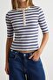 Lacivert Çizgili Fitted/Vücuda Oturan Düğmeli Kısa Kol Fitilli Esnek Örme T-Shirt TWOAW27TS00037 - 3