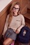 Kahverengi Çizgili Ön ve Arka Baskılı Oversize/Geniş Kesim Bisiklet Yaka Örme T-Shirt TWOAW27TS00064 - 2