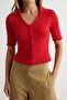 Kırmızı Düz Fitted Kaçık Yaka Crop/Kısa Triko görünümlü Örme Bluz TWOAW27BZ00131 - 3