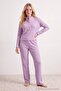 Lila Yaka Detaylı Yumuşak Tuşe Kışlık Waffle Örme Pijama Takımı THMAW27PT00097