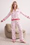 Pink Strawberry and Striped Lace Detailed Viscose Woven Pajama Set Thmaw27Pt00079