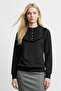  Kadın Hakim Collar Ruffle Detail Ribbed Buttoned Knitted Jacquard Combed Cotton Long Sleeve Blouse & Hijab Blouse - Black - 5