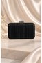 Women's Black Laser Fabric Stylish Evening Dress Clutch Bag with Extra Chain and Detachable Handle