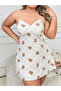 Plus Size Teddy Bear Patterned Thin Strap Mini Nightgown - 2