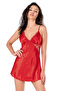 Lace Embroidered Thin Strap Red Short Satin Nightgown