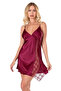 Lace Embroidered Thin Strap Burgundy Short Satin Nightgown - 2