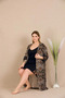 Plus size snake print lace embroidered 2-piece viscose black nightgown and robe set - 2