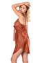 Lace Embroidered Cinnamon Thin Strap Short Satin Nightgown - 3