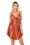 Lace Embroidered Cinnamon Thin Strap Short Satin Nightgown