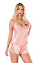 Salmon Satin Babydoll Shorts Set