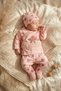 Baby Girl Rose Patterned 3-Piece Set - 100% Cotton Lace Detailed Double-Breasted Bodysuit, Booties, and Hat - 3