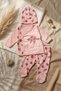 Baby Girl Rose Patterned 3-Piece Set - 100% Cotton Lace Detailed Double-Breasted Bodysuit, Booties, and Hat - 2