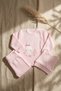 Mellow Bunny Cotton Textured 3-Piece Baby Set - Pink Perforated Knit Bodysuit, Bottoms with Booties and Hat Set - 7