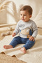 Pawsy Cotton Dog Figured 2-Piece Baby Set - Cotton Gray Sweatshirt and Navy Blue Pants Set - 3