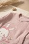 Mellow Bunny Cotton Textured 3-Piece Baby Set - Dried Rose Perforated Knit Bodysuit, Bottoms with Booties and Hat Set - 5