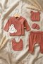 Sage Orange Teddy Bear Embroidered Baby Boy Ribbed Cotton 5-Piece Newborn Hospital Discharge and Baby Set - 4