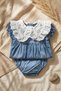 Baby Girl Blue Floral Embroidered Brode Collared Denim Dress and Bloomers Set - Vintage Style Jean Baby - 5