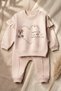 Baby Girl Beige Heart Printed Ruffle Sweatshirt and Trousers Set - 100% Cotton Stylish Two-Piece Combination - 2