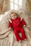 Girl's Red Lace Detailed Heart Embroidered Sweatshirt and Ribbed Flared Trousers Bottom Top t - 3