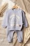 Dino Adventure Embossed Printed Baby Boy Tracksuit Set - Cotton Gray Two-Piece Top and Bottom Set - 2