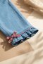 Girl's White Muslin Blouse and Gingham Bow Detail Jeans Two-Piece Set - 100% Cotton - 4
