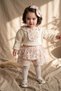 Girl's Mia Flora Waffle Knit Blouse and Floral Layered Shorts Skirt Combination - 3-Piece Set with Bandana - Beige